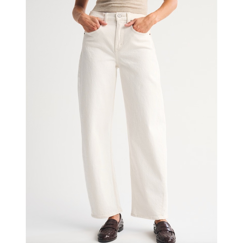 NEW Abercrombie & Fitch A&F High Rise Barrel Jeans White Ecru Womens 28 Long